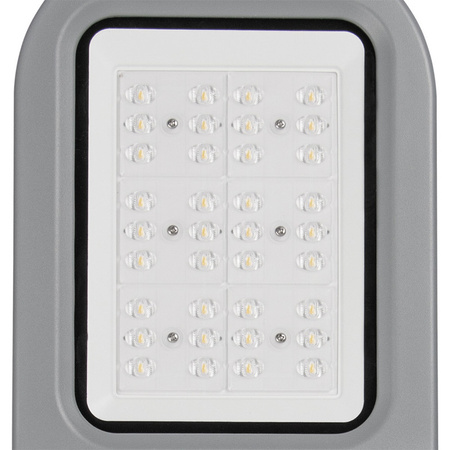 LED pouličné svietidlo Solar G2 40W, šedá farba, IP66, 4000K – teplá biela, svetelný tok 8000lm, uhol vyžarovania 150×80°, CRI>75, životnosť až 50 000h, rozmery ø 653×236×200, materiál hliník + sklo, nestmievateľné, PF>0,9